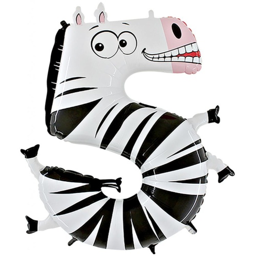 Balónek fóliový číslo 5 zebra 102 cm