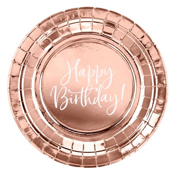 Happy Birthday Rose gold - Talířky papírové 18cm 6ks