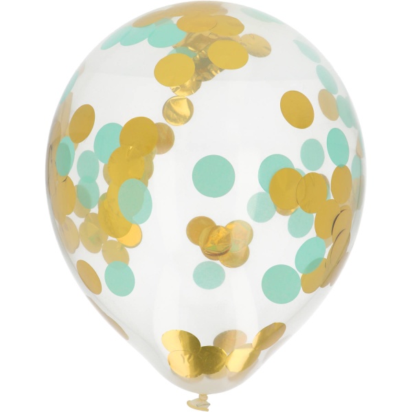 Balónky latexové s konfetami Gold & Mint 30 cm – 4 ks