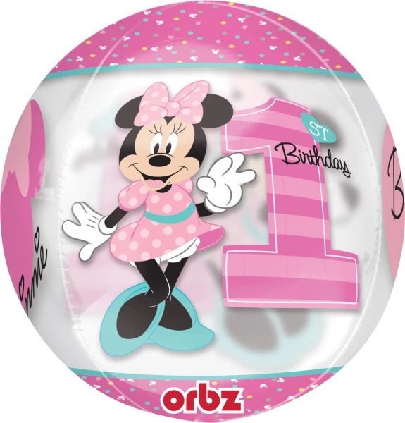 Balónková bublina ORBZ Minnie 1st Birthday růžový 38 x 40 cm