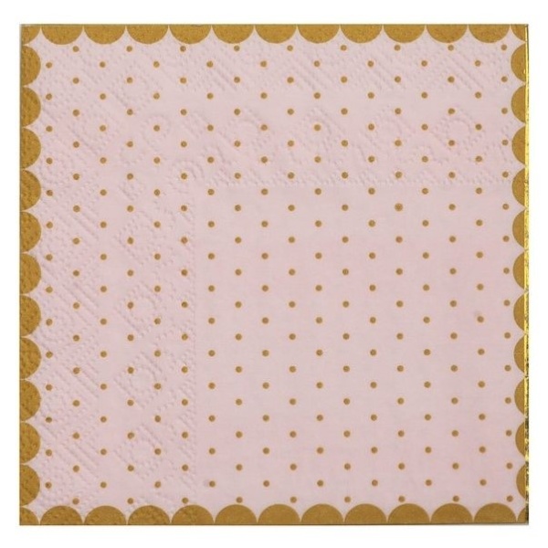 UBROUSKY papírové růžové se zlatým okrajem a puntíky 25x25cm 20ks