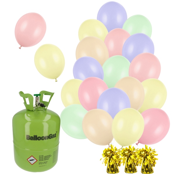 Helium - 30 balónků gpastelových 23 cm - 3 zlatá těžítka