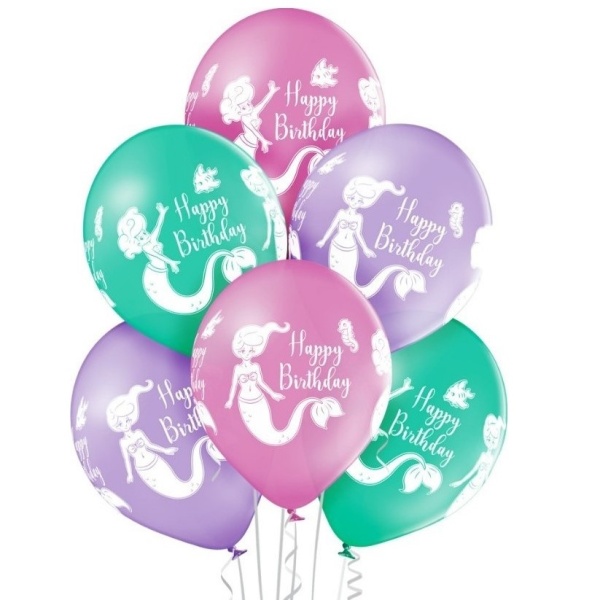 Balónky latexové Happy Birthday Mermaid 30 cm 6 ks