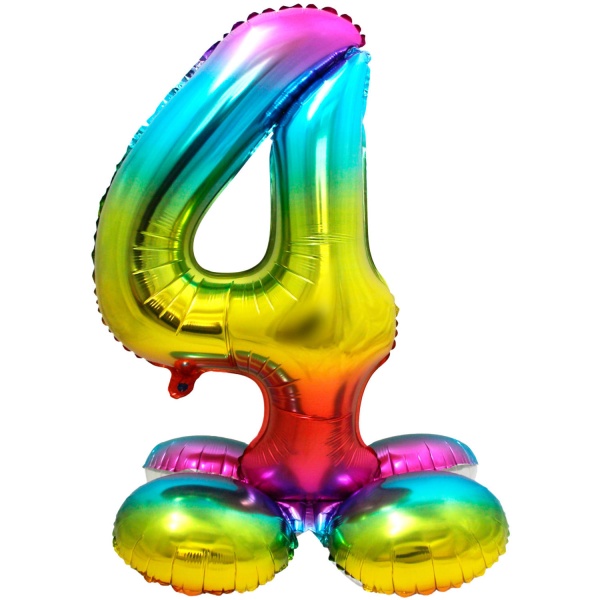 Balónek fóliový číslo 4 samostojné duhové 72 cm