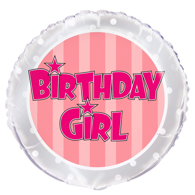 Fóliový balónek Birthday Girl Pink Striped 45cm