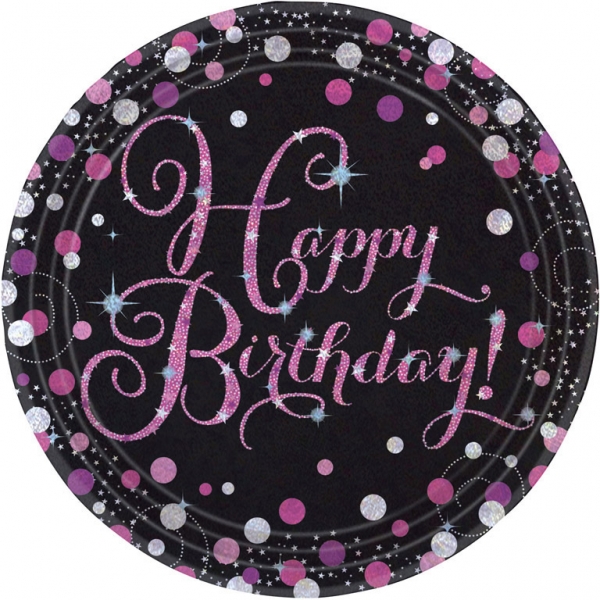 Papírové talíře Happy Birthday Pink Diamonds 22cm 8ks