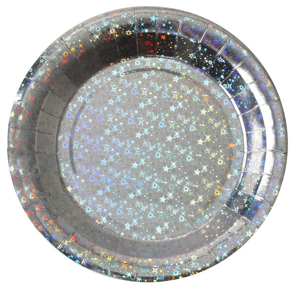 Papírové talíře stříbrné glitter 23cm 10ks