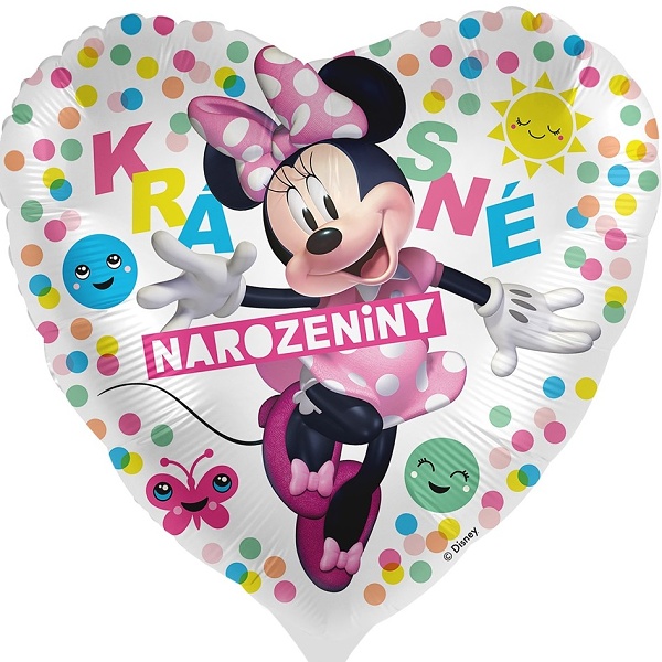 Balónek fóliový Krásné narozeniny Minnie srdce 43 cm