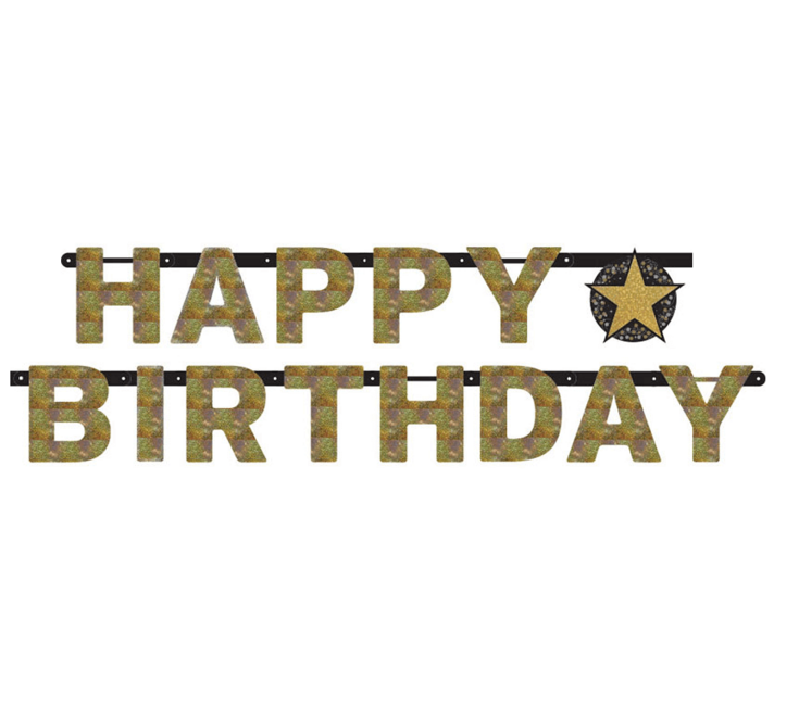 Banner Happy Birthday Gold Diamonds 213cm