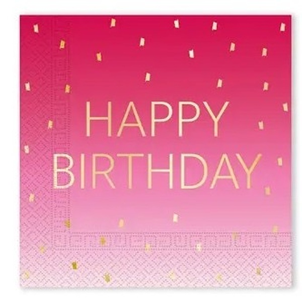 Ubrousky papírové Happy Birthday Pink 20ks 33x33cm